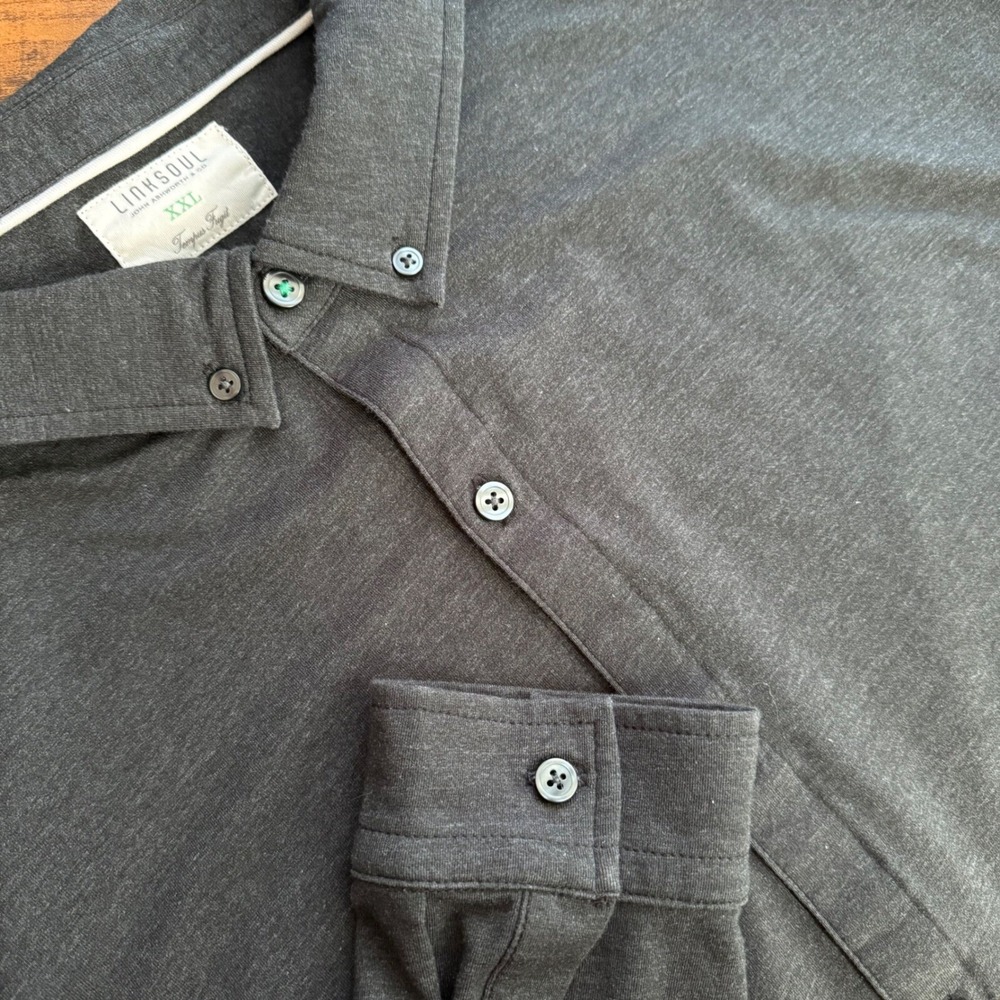 Linksoul‎ Men's Button Down Long Sleeve Golf Shirt  Gray XXL